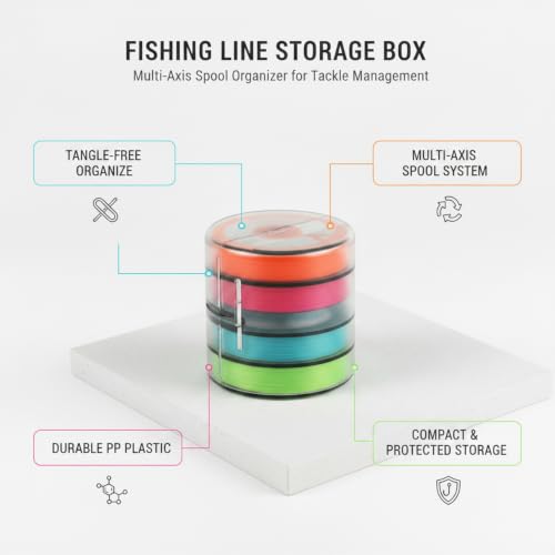 Fishing Line Storage Box, Multi-Axis Spool Organizer for Tackle Management, PP Plastic Container (1 PC) - size: 2.44 x 2.44 x 2.44 in