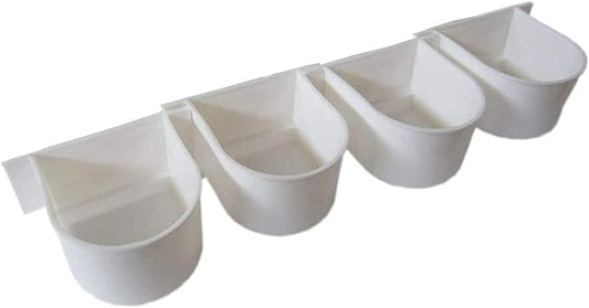 Lot of 4 Bird Cage Winged Universal Plastic Seed Water Food Feeder Cups (4-1/2 Inch Wide, White)