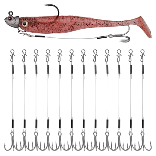 Stinger Hooks (12-Packs) for Jig Heads, Quick Snap #6/#8 Trailer Treble Hooks, 10#/40lbs Fluorocarbon Fishing Line - Walleye, Bass - size: 2.5" - 8# hook