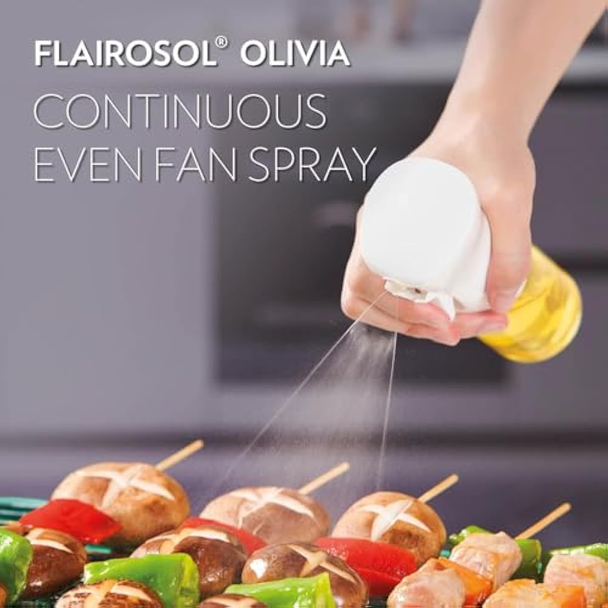 FLAIROSOL OLIVIA. The Original Advanced Oil Sprayer for Cooking, Salads, BBQs and More, Continuous Spray with Portion Control, Trusted by Chefs. Patented Technology. (Glass Bottle) (Golden Leaves)