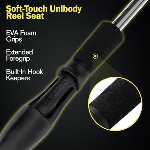 Next 1 Freshwater Bass Fishing Rod, Casting, Graphite Blank | 6 Casting Rod Models: For Topwater, Jig, Frog & Crankbait, 8-30 lb, 1/8-1.5 oz, 20/30-Ton Graphite, SeaGuide Zirconia Guides - color: Black, size: 6'8" M, MOD FAST