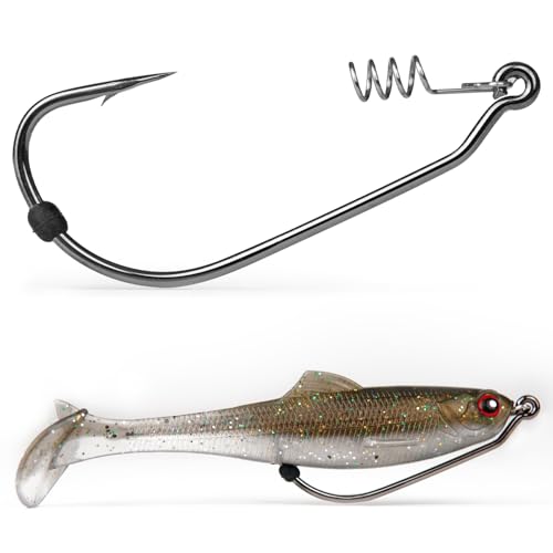 Weedless Swimbait Hooks with Screw Lock & Bait Stopper- 1/0 2/0 3/0 4/0 5/0 6/0 7/0 Sizes Worms Hooks for Bass Fishing - size: 7/0 - 25Pack