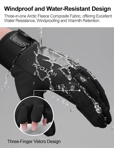 KUTOOK Winter Fishing Gloves for Men& Women Waterproof Glove Cold Weather Hunting Photography Shooting Hiking - color: Black, size: X-Large