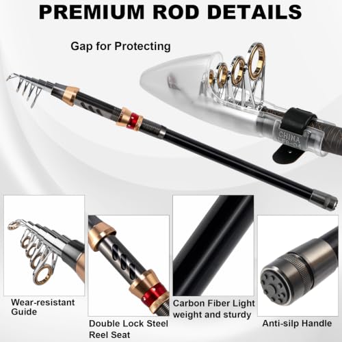 Alwonder Fishing Spinning Rod and Reel Combos, Carbon Fiber Telescopic Fishing Rod 4000 Spinning Reel Set Saltwater Freshwater with Jigs Spoon Spinner Sandeel Lures Line Gear Accessories Tackle - size: S - 1.8M/5.91FT