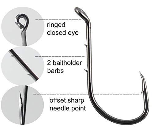 Fishing Baitholder Hooks - 100pcs Barbed Shank Sharp Strong High Carbon Steel Octopus Bait Holder Hooks for Freshwater Saltwater Live Bait Fishing - size: 3/0-100PCS