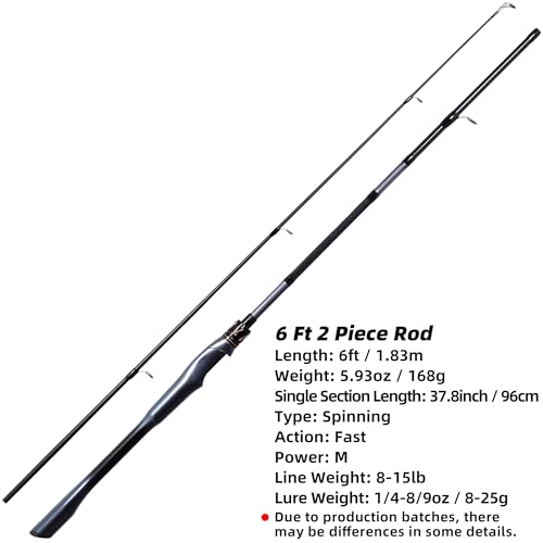 Kilitn Fishing Rod, 2-Piece Graphite Rod, Spinning & Casting, Strong Carbon Fiber Fishing Poles with Comfortable Handle for Freshwater or Saltwater Fishing - size: 6FT