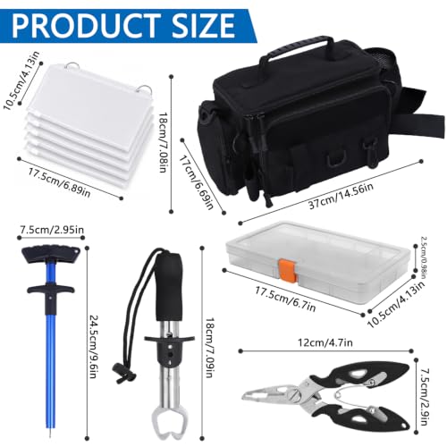 Fishing Tackle Bags with Tackle Box &Tool Set,Gifts for Men (Black) | Waterproof,Fish Bag with 136 Pcs Fishing Lures Kit,Fish Hook Remover Tool,Fish Lip Gripper,Fishing Plier - color: Black