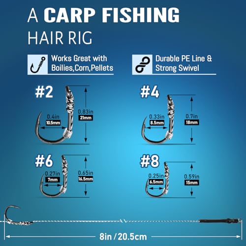 24 Pack Pre-Tied Carp Rigs with Sharp Hooks, Swivel & PE Line – Hook The Big One with Boilies, Pellets & Corn – The Ultimate Carp Fishing Equipment - color: #6-24PACK