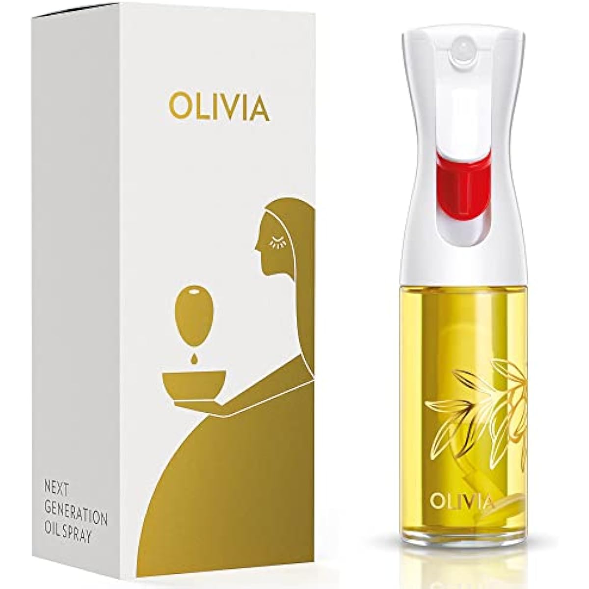 FLAIROSOL OLIVIA. The Original Advanced Oil Sprayer for Cooking, Salads, BBQs and More, Continuous Spray with Portion Control, Trusted by Chefs. Patented Technology. (Glass Bottle) (Golden Leaves)