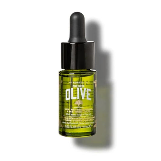 KORRES Mini Pure Greek Olive 3-In-1 Oil for Face, Hair and Body, Lightweight Moisturizer for Dry Skin and Hair, Cold Pressed, Nourishing Antioxidants and Omegas, Multi-Tasker Hydrating Oil, 0.51 fl oz