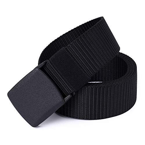 Mile High Life | Nylon Web Belt | Outdoor Military Belt | TSA Safe Buckle Plastic/Metal - color: Black-cross Black