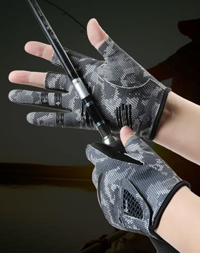 Men’s 3-Cut-Finger Fishing-Gloves Non-Slip Breathable-Kayak-Gloves | Adult UV-Protective breathable gloves,3 open fingertips aid line control,non-slip palms improve grip fly fishing accessories - size: Medium