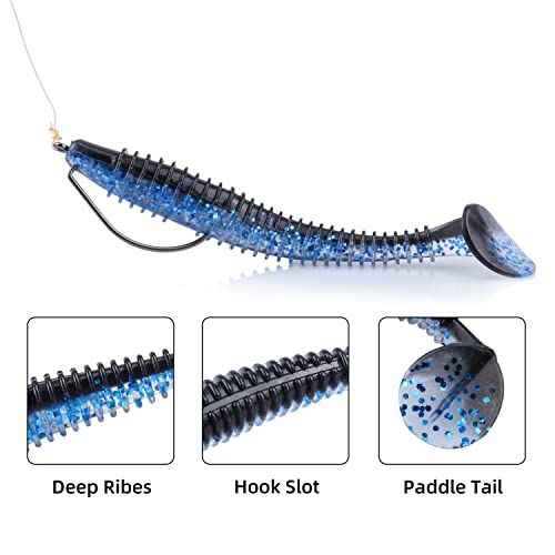 Paddle Tail Swimbaits 100/80/50PCS, 5/4/3/2 inch Soft Fishing Lures Bulk Pack – Durable Lifelike Action Lures for Bass, Trout, Crappie – Freshwater & Saltwater Fishing Gifts - color: Blue-Black, size: 5in, 50pcs