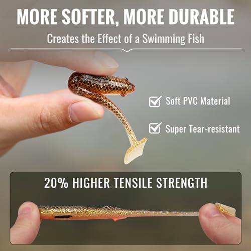 TRUSCEND Shadtale Easy Catch Soft Fishing Lures, Unique Vibration and Action for Various Rigs, Paddle Tail Swimbaits Trailer for Bass, Trout, Crappie, Walleye, Redfish, Saltwater & Freshwater Fishing - color: I-3.35",0.2oz,10pcs