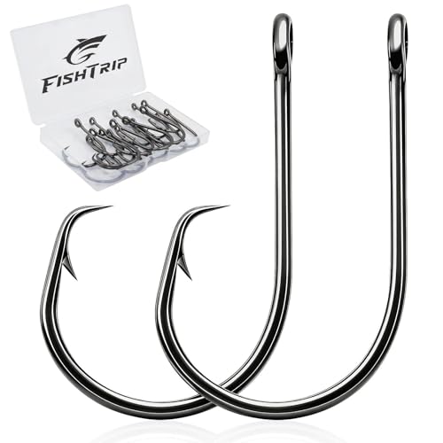 FishTrip 50/100Pcs Inline Circle Hooks for Freshwater Saltwater #4-10/0 | 3X Strong, High Carbon Steel, Rust-Proof, Ultra Sharp Barbed, Fishing Octopus Hooks for Bass, Salmon, Pike, Catfish - size: 4/0_50pcs