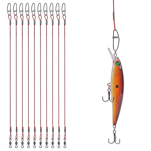 20PCS Fishing Leader Line,150LB High Strength Saltwater Fishing Stainless Steel Leaders with Swivel Snaps Connect Tackle Lure Rig and Hooks 19.7inch - color: Red - 20pcs