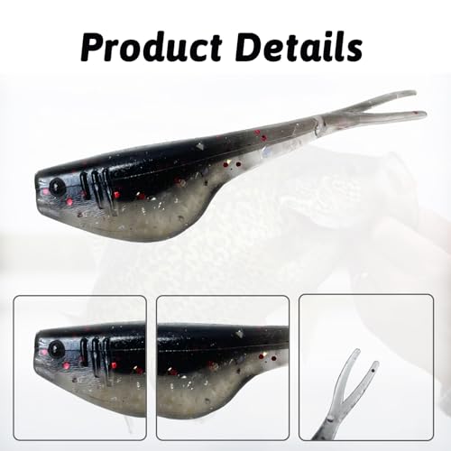 Split-Tail Crappie Lures - 24pcs Soft Plastic Lures for Bluegill, Panfish, Trout, Bass - color: Black