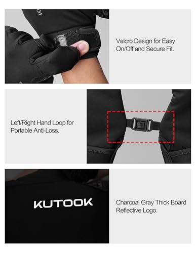 KUTOOK Winter Fishing Gloves for Men& Women Waterproof Glove Cold Weather Hunting Photography Shooting Hiking - color: Black, size: X-Large