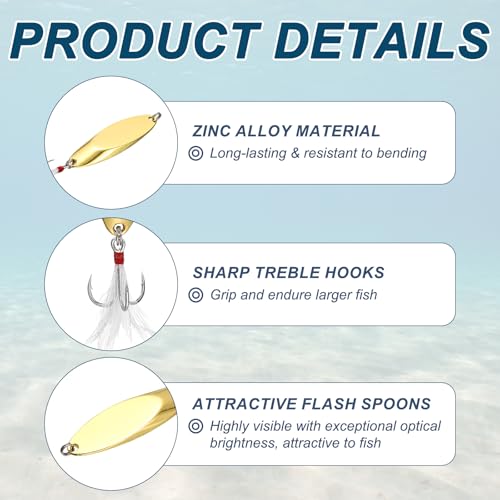 Fishing Spoons Lures, Metal Saltwater Treble Trout Lures Jigging Spoon with Treble Hooks Spinner Baits for Freshwater - color: Gold, size: 10g / 3/8oz