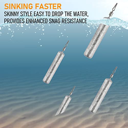 Dr.Fish 50 Pack Fishing Drop Shot Weights Lead Fishing Weights Pencil Skinny Sinkers with Barrel Swivels for Freshwater Bass Fishing - size: 1oz-20 Pack
