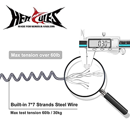 HERCULES M4 Fishing Lanyard, Fishing Pole Tether, Kayak Paddle Leash, Heavy Duty Retractable Coiled Lanyard for Fishing, Rods, Pliers, Boating, Paddles, Kayak - color: Pack of 2 Grey (17.7" Plus, 5.9")