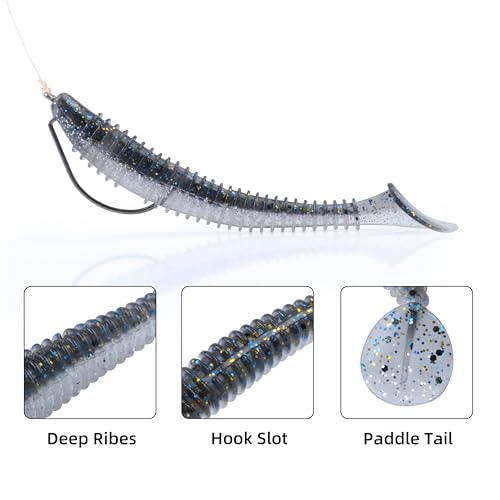 Paddle Tail Swimbaits 100/80/50PCS, 5/4/3/2 inch Soft Fishing Lures Bulk Pack – Durable Lifelike Action Lures for Bass, Trout, Crappie – Freshwater & Saltwater Fishing Gifts - color: Silver Blue, size: 3in, 100pcs