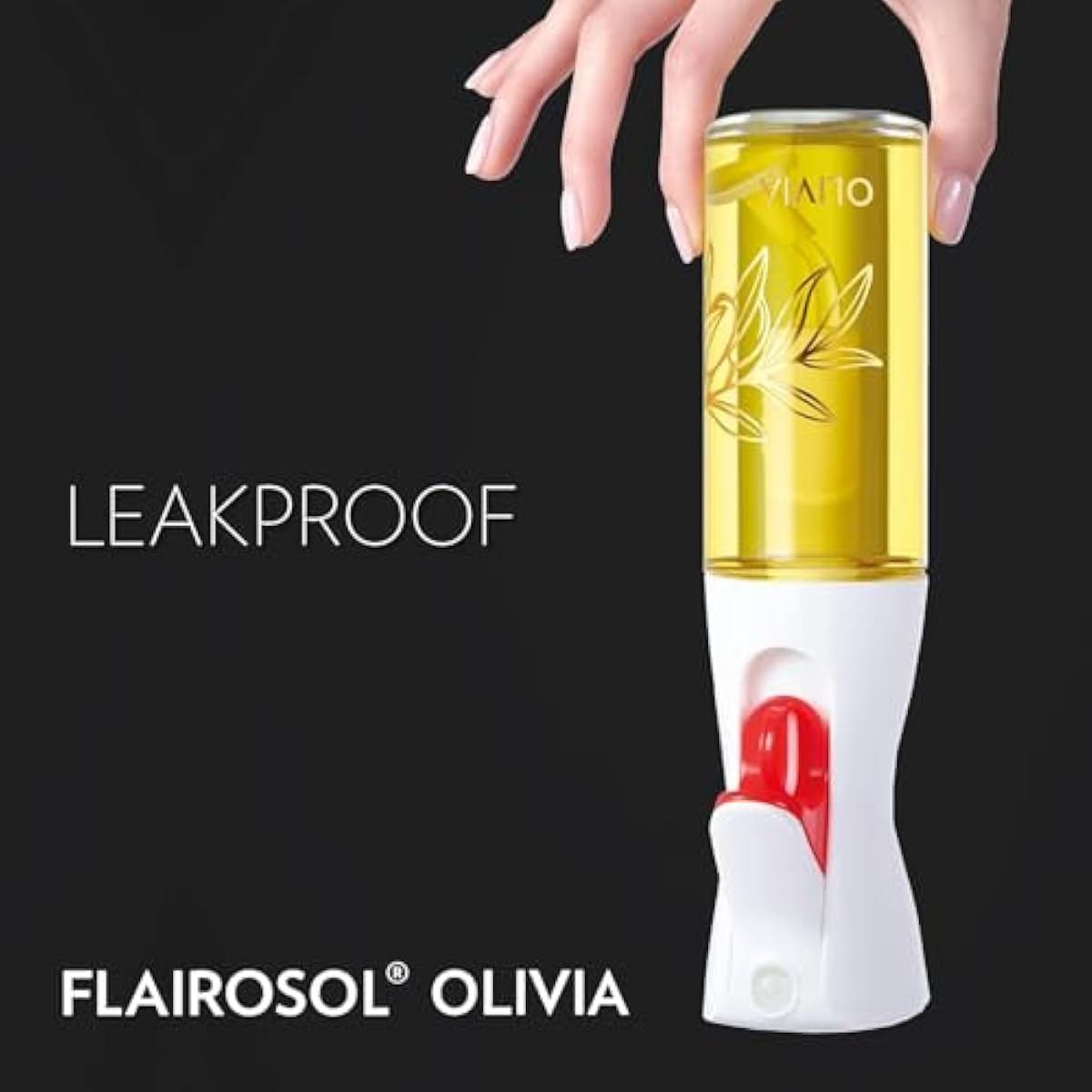 FLAIROSOL OLIVIA. The Original Advanced Oil Sprayer for Cooking, Salads, BBQs and More, Continuous Spray with Portion Control, Trusted by Chefs. Patented Technology. (Glass Bottle) (Golden Leaves)
