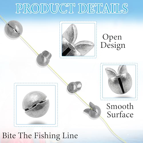 100Pcs Split Shot Fishing Weights Sinkers Open Mouth Design Weight | Large Capacity Removable Lead Assortment Clip On Fishing Accessories for Freshwater Saltwater - style: 1/20oz