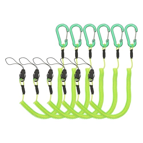 PATIKIL Coiled Lanyards with Buckle Retractable Safety Ring and Quick Release Detachable Buckle for Fishing Equipment - color: Green, size: 40 Inch