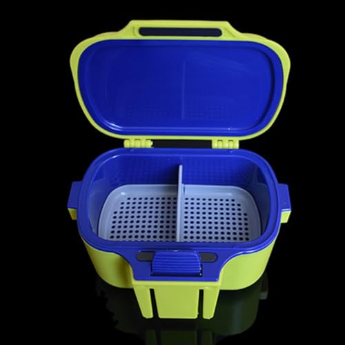 Dual-Layer Bait Holder Storage Box for Worms with Insulated Yellow Portable Fishing Container Waist Clip for Live Bait Storage