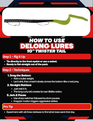 Delong Lures Fishing Lures Bass Set, 10" Pre-Rigged Weedless Swim Bait, Twister Tail Bass Fishing Lures, Extra Durable Soft Plastic Baits for Freshwater - 5 pcs Bass Baits and Lures Pack, Made in USA - color: FireTiger