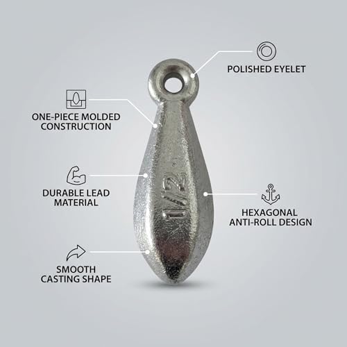 Bank Sinkers Fishing Weights, No-Roll Hexagonal, Surf & Catfish Saltwater - style: 6 Ounce-8pcs