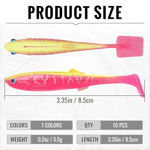 TRUSCEND Shadtale Easy Catch Soft Fishing Lures, Unique Vibration and Action for Various Rigs, Paddle Tail Swimbaits Trailer for Bass, Trout, Crappie, Walleye, Redfish, Saltwater & Freshwater Fishing - color: I4-3.35",0.2oz,10pcs