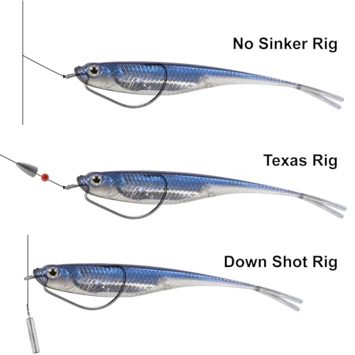Dr.Fish Soft Plastic Baits, Fork Tail Soft Jerkbait Minnow Lures, 3 to 4-3/4 Inches Soft Swimbaits Jerk Shad Baits Crappie Bass Fishing Lures - color: Brown, size: 4"-5 Pack