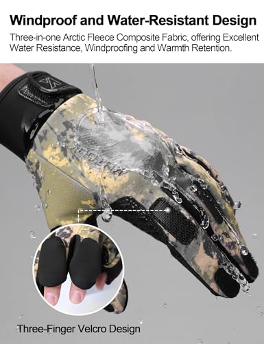 KUTOOK Winter Fishing Gloves for Men& Women Waterproof Glove Cold Weather Hunting Photography Shooting Hiking - color: Khaki, size: Medium