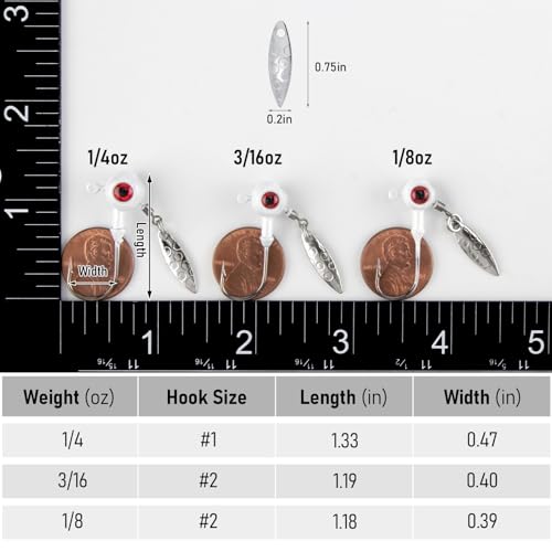 Dr.Fish 10 Pack Crappie Fishing Jigs Stand Up Round Jig Heads Painted Fishing Lure Spinner Blade Walleye Bass Trout Bluegill Freshwater Saltwater - color: Pink Blue, size: 1/4oz-Hook #1