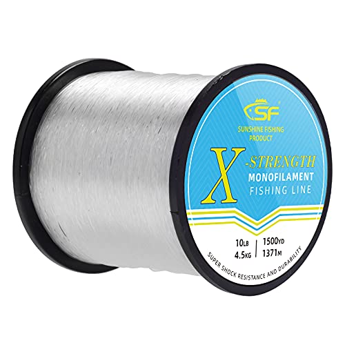 SF Monofilament Fishing Line Premium Spool X-Strong Mono Nylon Material Leader Line for Saltwater Freshwater 8/10/12/15/20/25/30/40/50/60/80/100LB - color: Clear, size: 10LB/0.012in/1500Yds