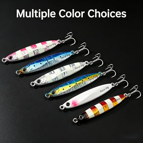 Saltwater Fishing Lures Metal Jigs Vertical Jigging Lure with Treble & Double Assist Hooks, 35-100g 6 pack Laser Glow Spoon Speed Sinking Slow Pitching Jig Offshore Targeting Tuna Mahi-Mahi Yellowtail - size: 45g/1.59oz