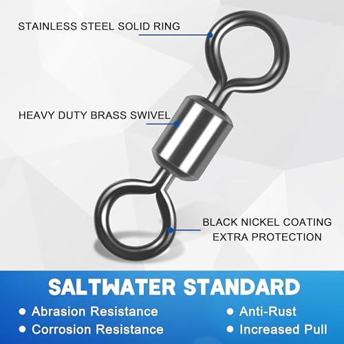 Rolling Barrel Fishing Swivel,120pcs Stainless Steel Black Nickel Fishing Line Connector Swivels Fishing Tackle for Saltwater 30LB to 335LB - size: 120pcs 10#-29lb