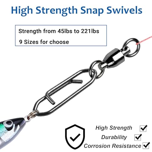 AMYSPORTS High Strength Snap Swivels Stainless Bearing Rolling Fishing Swivel Freshwater Snap Swivels Fishing Clip Steel Black Nickel - size: Size 2+M (67lb) 50 pcs