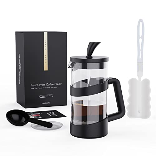RAINBEAN Mini French Press Coffee Maker, 12 oz, Camping Coffee Press Pot, Small French Press, Tea and Frothed Milk Press (Black, 12 oz)