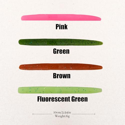 Worms for Bass Fishing FS/RE-04 | Salted Soft Plastic Fishing Lures ,with Hook Slot,Saltwater Freshwater Bass Baits - color: Mixed Color-40pcs