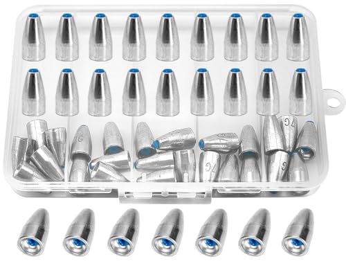 50pcs Bullet Fishing Sinkers Weights Built-in Plastic Core Texas Rig Carolina Rig Punching for Bass Fishing 1/8oz to 3/8oz - size: 3/16oz(50Pack)