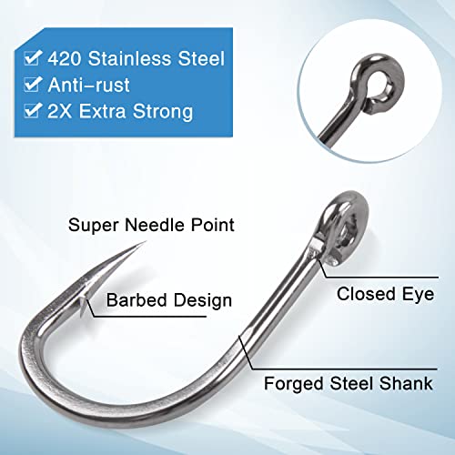 Saltwater Live Bait Fishing Hooks- 35pcs Inline Circle Hooks Catfish Bait Fish Hooks 2X Strong Stainless Steel Hooks for Big Game Fishing 1/0-12/0 - size: 8/0-35pcs