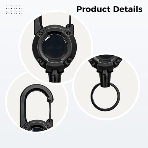 3 Pcs Zinger Retractors, Heavy Duty Retractable Lanyard with Steel Wire Keychain, Gear Keeper with Belt Clip, Backpack Clip, 4.9 In ABS Shell, 2.1 oz, 0.26 lbs Load Bearing