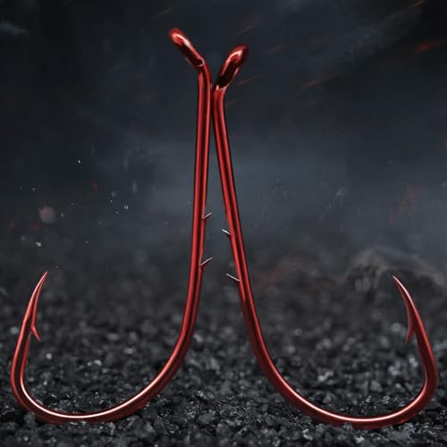 Baitholder Fishing Hooks 100 Pack - Double-Barbed Long Shank for Bluegill Bass Trout Walleye Black/Red, 8/0-#8 - color: 1-Red, size: 4/0 100-Pack