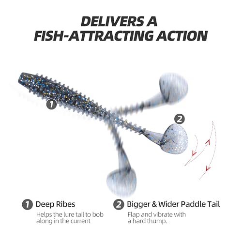 Paddle Tail Swimbaits 100/80/50PCS, 5/4/3/2 inch Soft Fishing Lures Bulk Pack – Durable Lifelike Action Lures for Bass, Trout, Crappie – Freshwater & Saltwater Fishing Gifts - color: Silver Blue, size: 2in, 100pcs