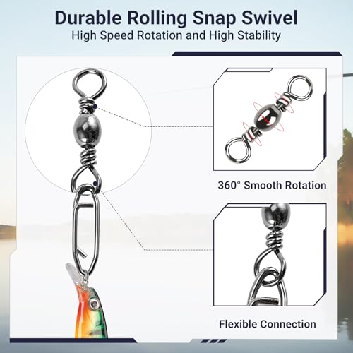 QISHUO High Strength Fishing Swivels Stainless Clips Steel Snap Swivels Barrel Connector Saltwater Swivel Fishing Rolling Black Nickel - size: Size 5+M (56lb) 50 pcs