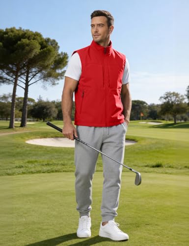 Eisctnd Mens Lightweight Quick Dry Vest Sleeveless Outdwear Utility Jacket | Utility Sleeveless Vest with Multi Pockets, Outerwear Hiking Fishing Photography Camping Travel Outdoor - color: Red, size: X-Large