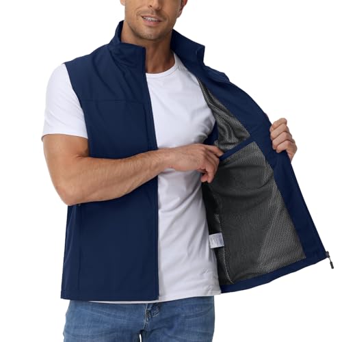 Eisctnd Mens Lightweight Quick Dry Vest Sleeveless Outdwear Utility Jacket | Utility Sleeveless Vest with Multi Pockets, Outerwear Hiking Fishing Photography Camping Travel Outdoor - color: Darkblue, size: Large
